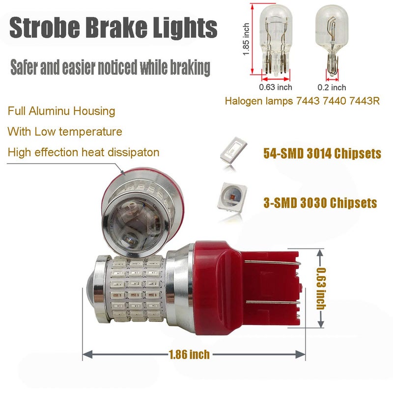 iBrightstar 9-30V Flashing Strobe Blinking Brake Lights 7440 7443 T20 LED Bulbs with Projector Replacement for Tail Brake Stop Lights, Brilliant Red - Image 2